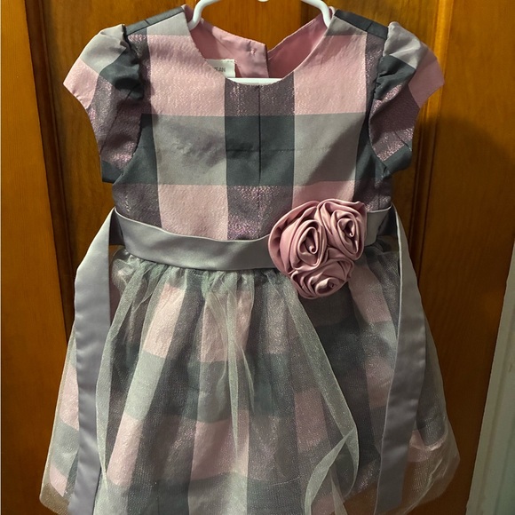 Other - Charming Pink and Gray Plaid Kids Dress with Floral Detail